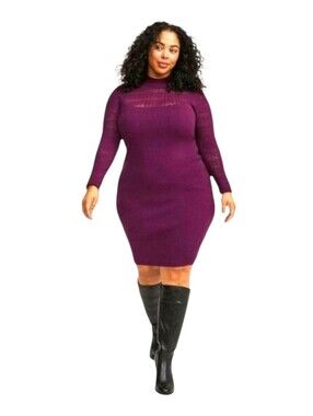 Torrid 2X Plum long sleeve Mock Neck Pointelle Midi Sweater Dress NWT